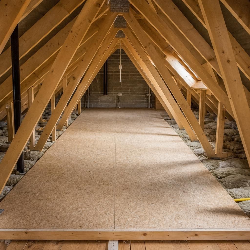 Close-up view of chipboard loft flooring