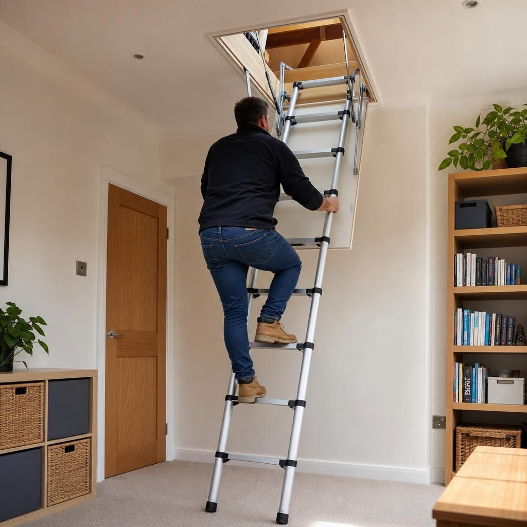 Automated retractable attic steps in action