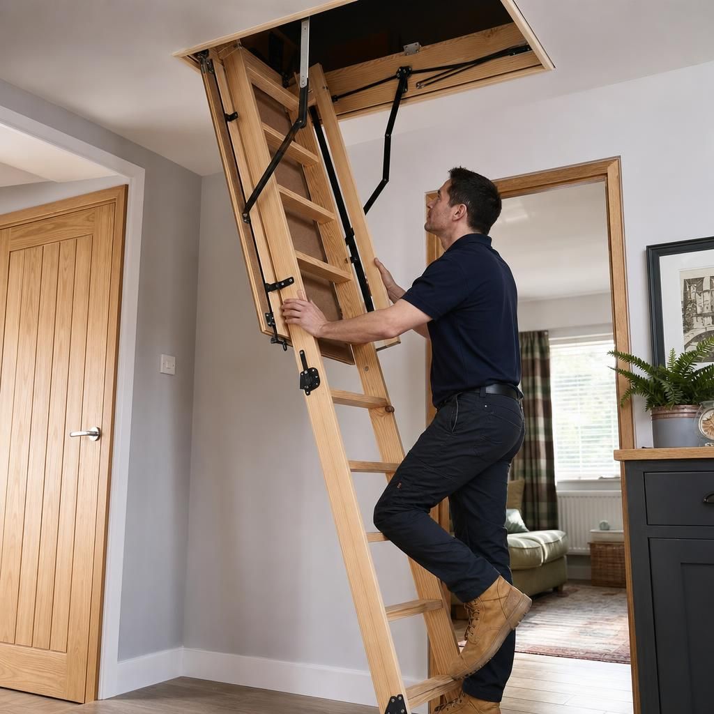 Natural wood finish on a loft ladder