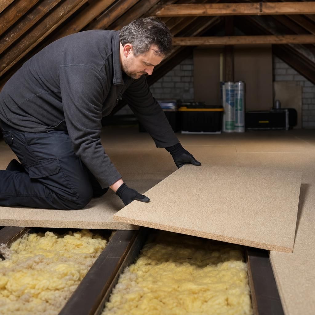 Professional team installing loft boards