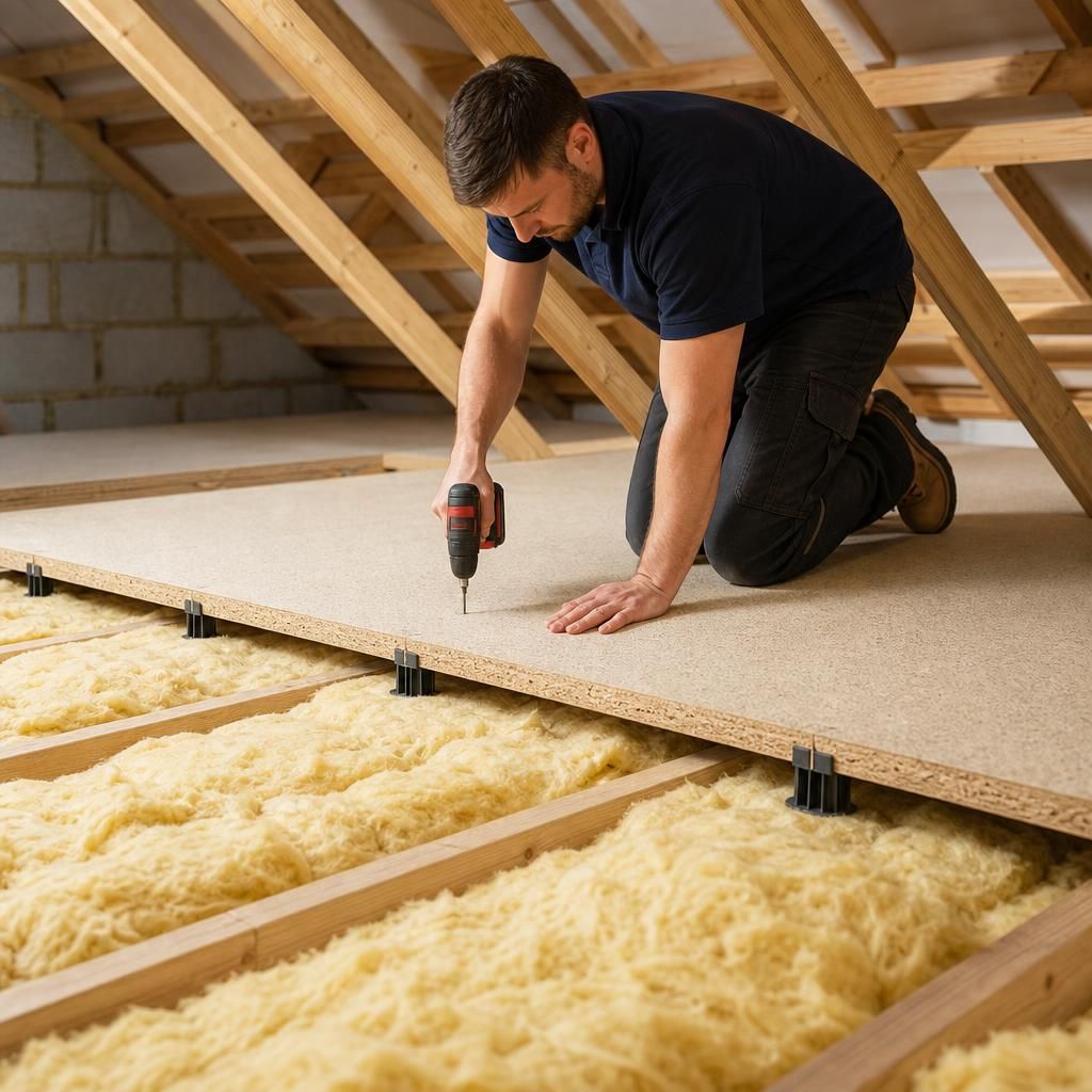 Raised loft boarding system over insulation