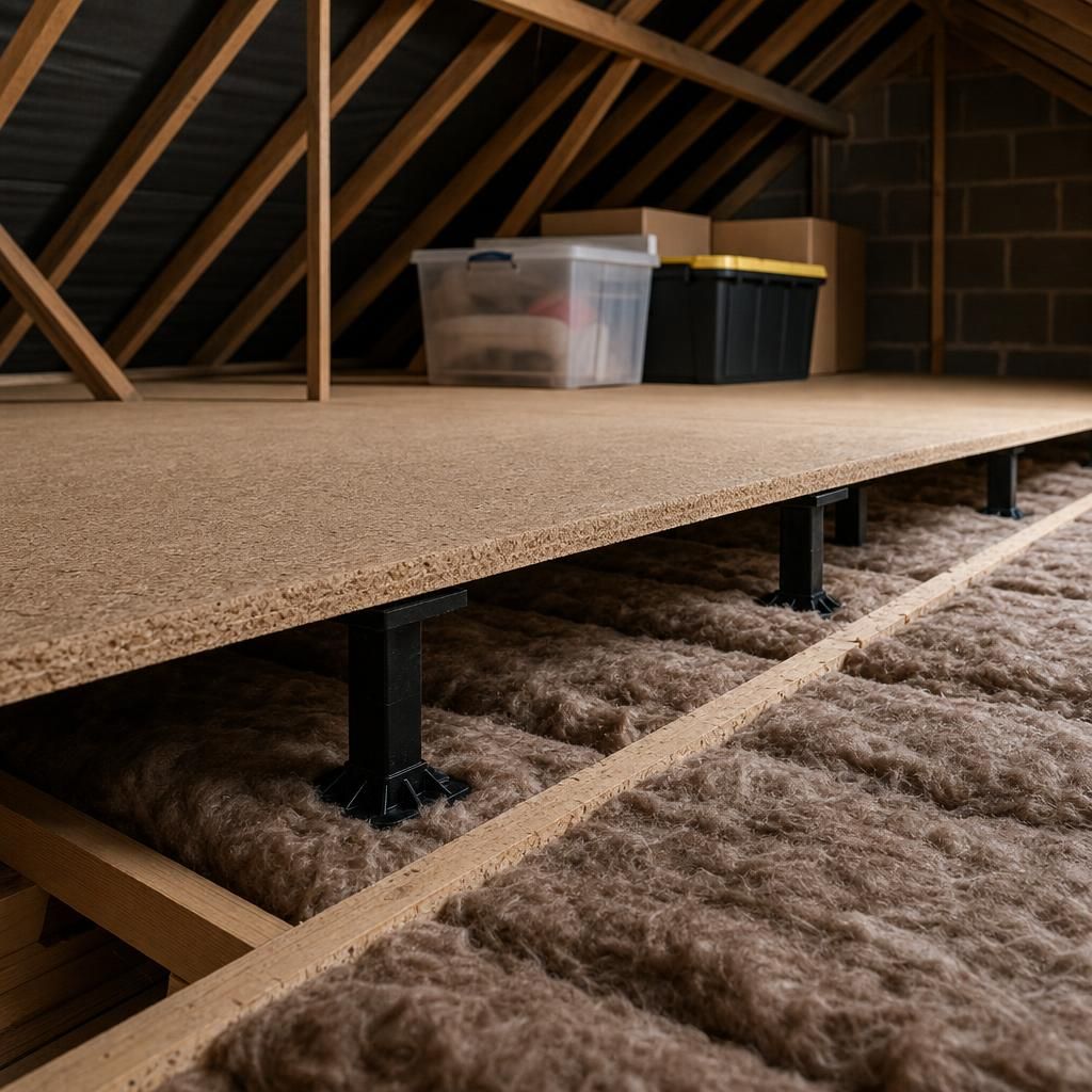 Well-insulated loft space with raised boarding