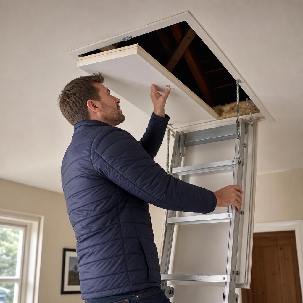 Drop-down insulated loft hatch