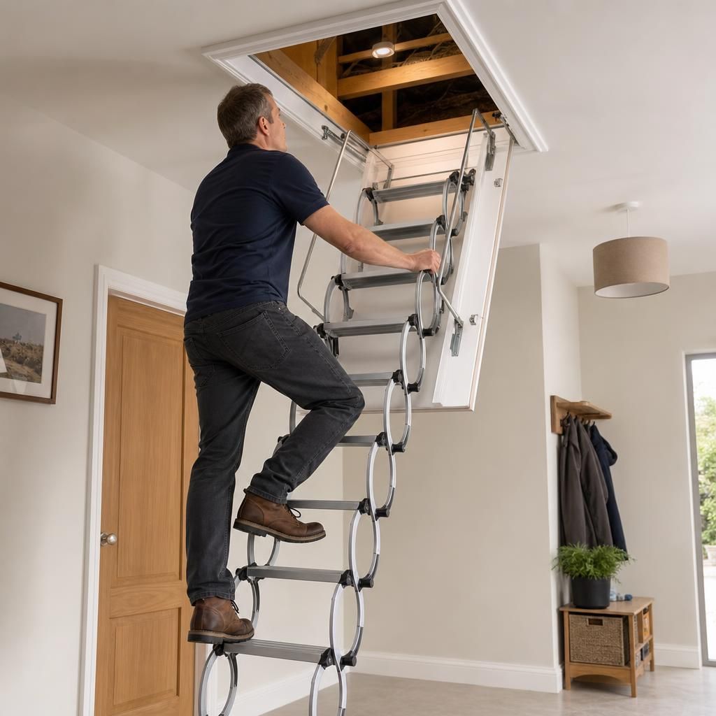 Aluminium loft ladder with a silver finish