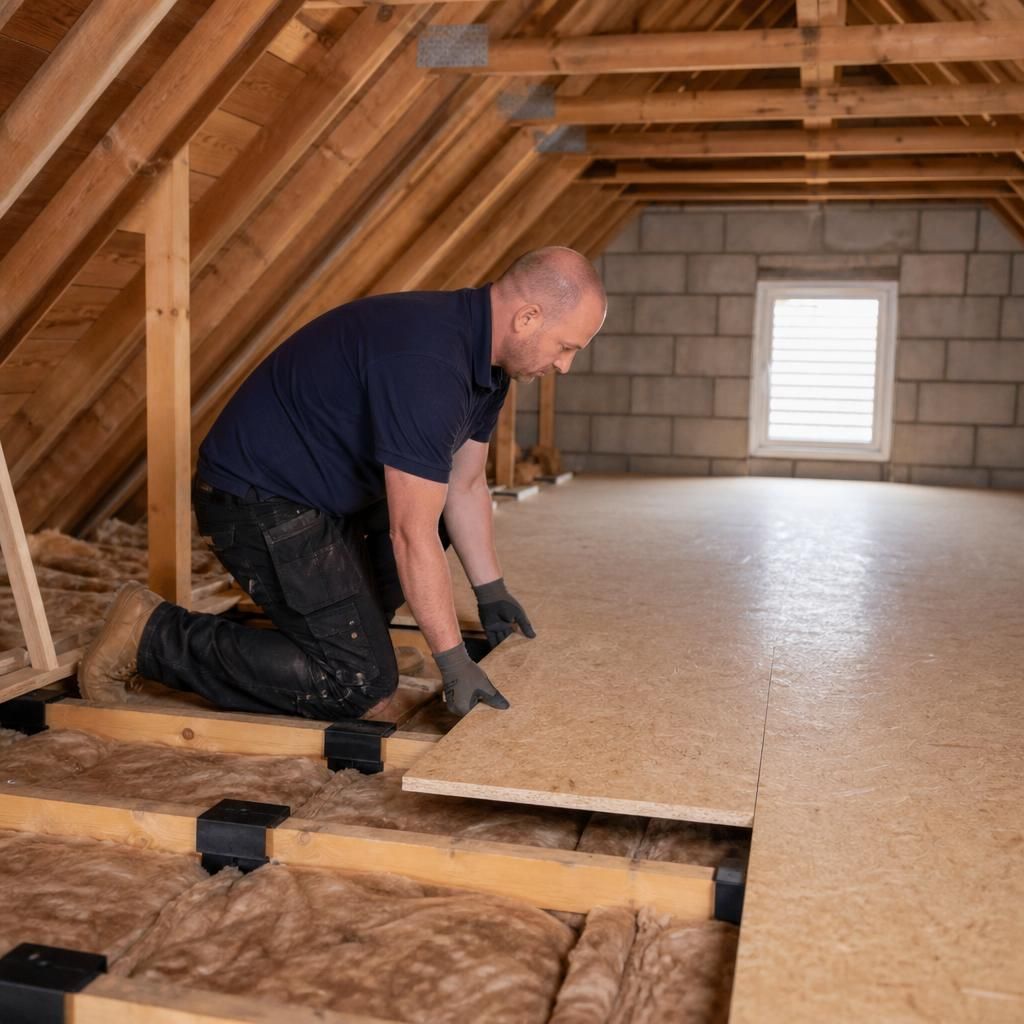 Close-up view of 18mm loft board installed