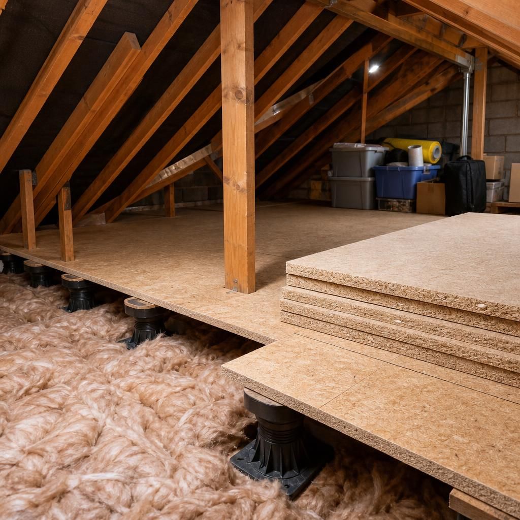 Contractor assessing structural integrity of loft