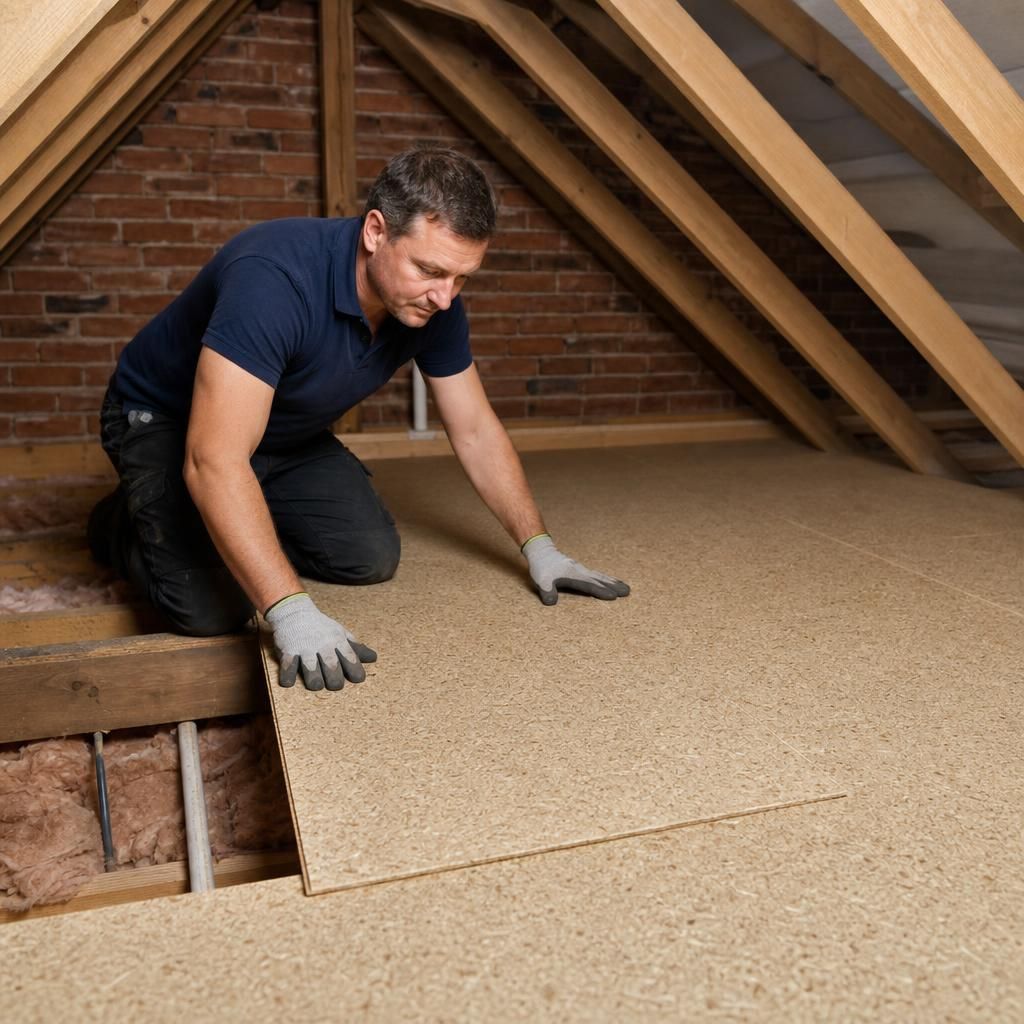 Chipboard panels over loft insulation