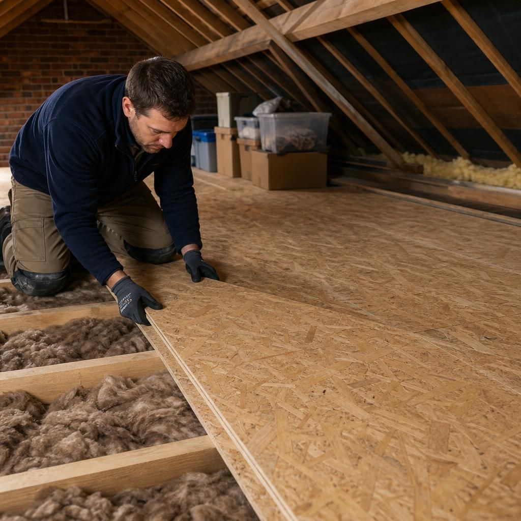 Close-up of 18mm OSB loft panel