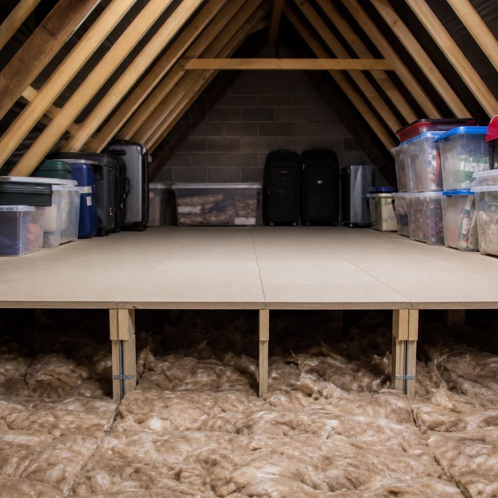 Organised storage boxes on raised boards