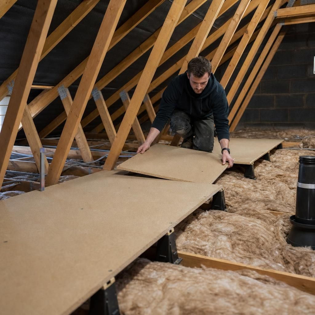 Panel boarding system covering a large loft area