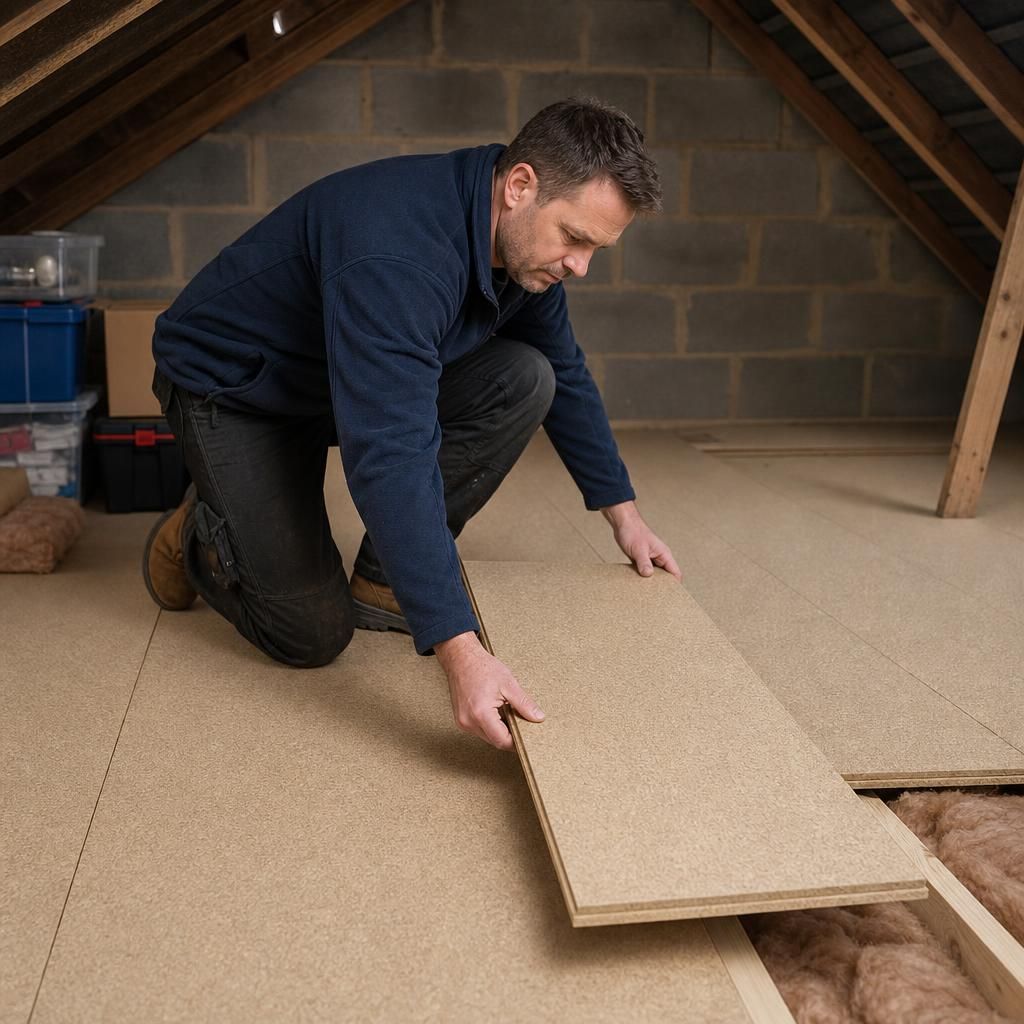 Close-up of varying thickness in tongue and groove loft boards