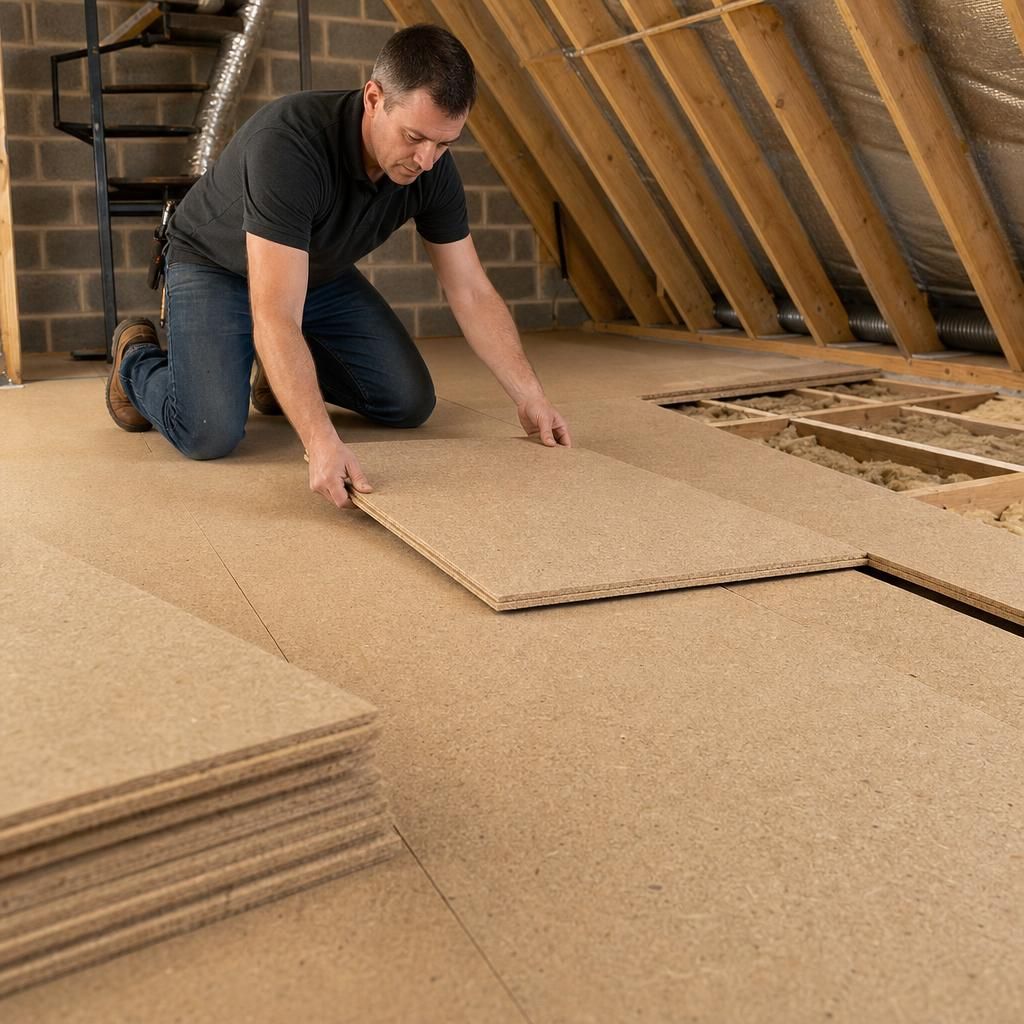 DIY installation of loft boards in progress