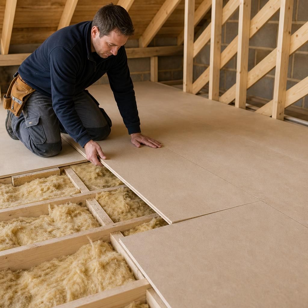 Diagram depicting improved loft insulation with tongue and groove boards