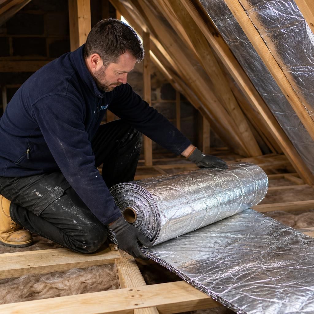 Professional installing multifoil insulation