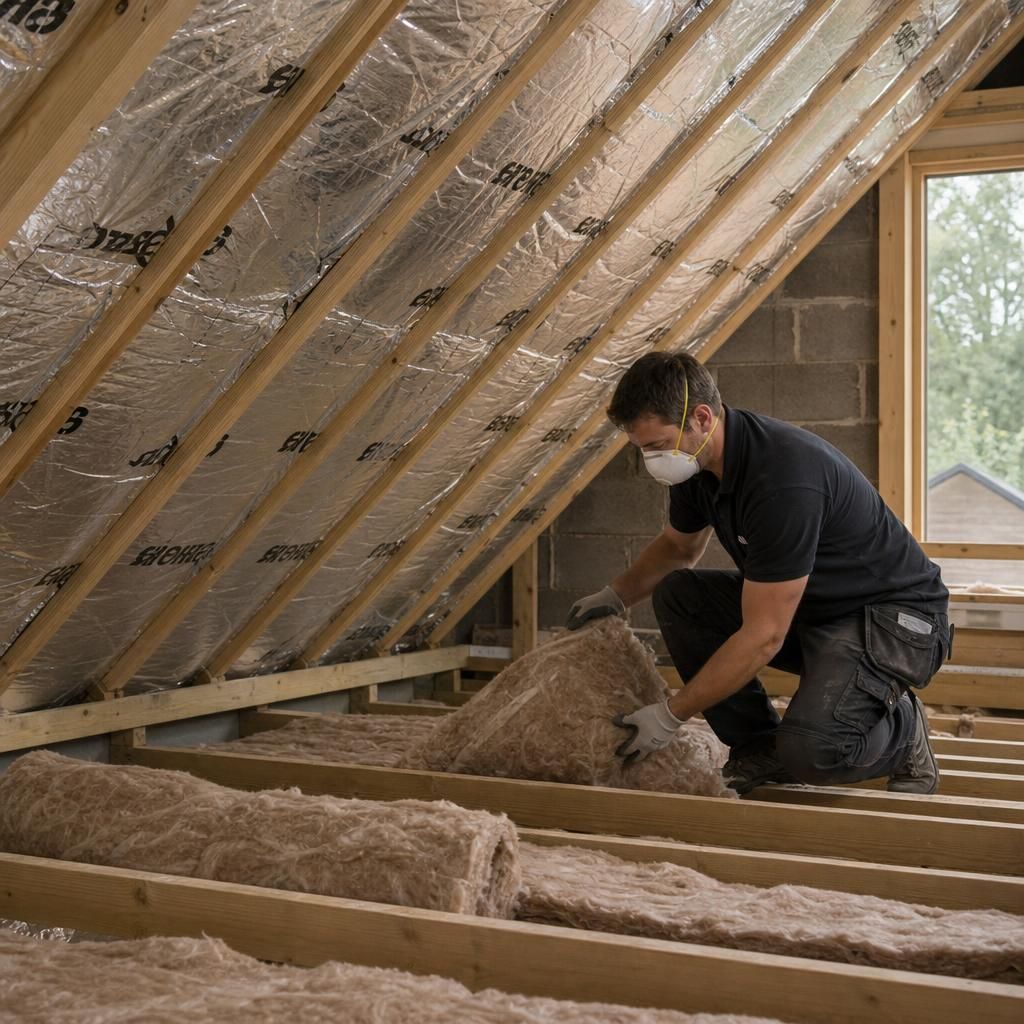 Professional installing insulation in a loft