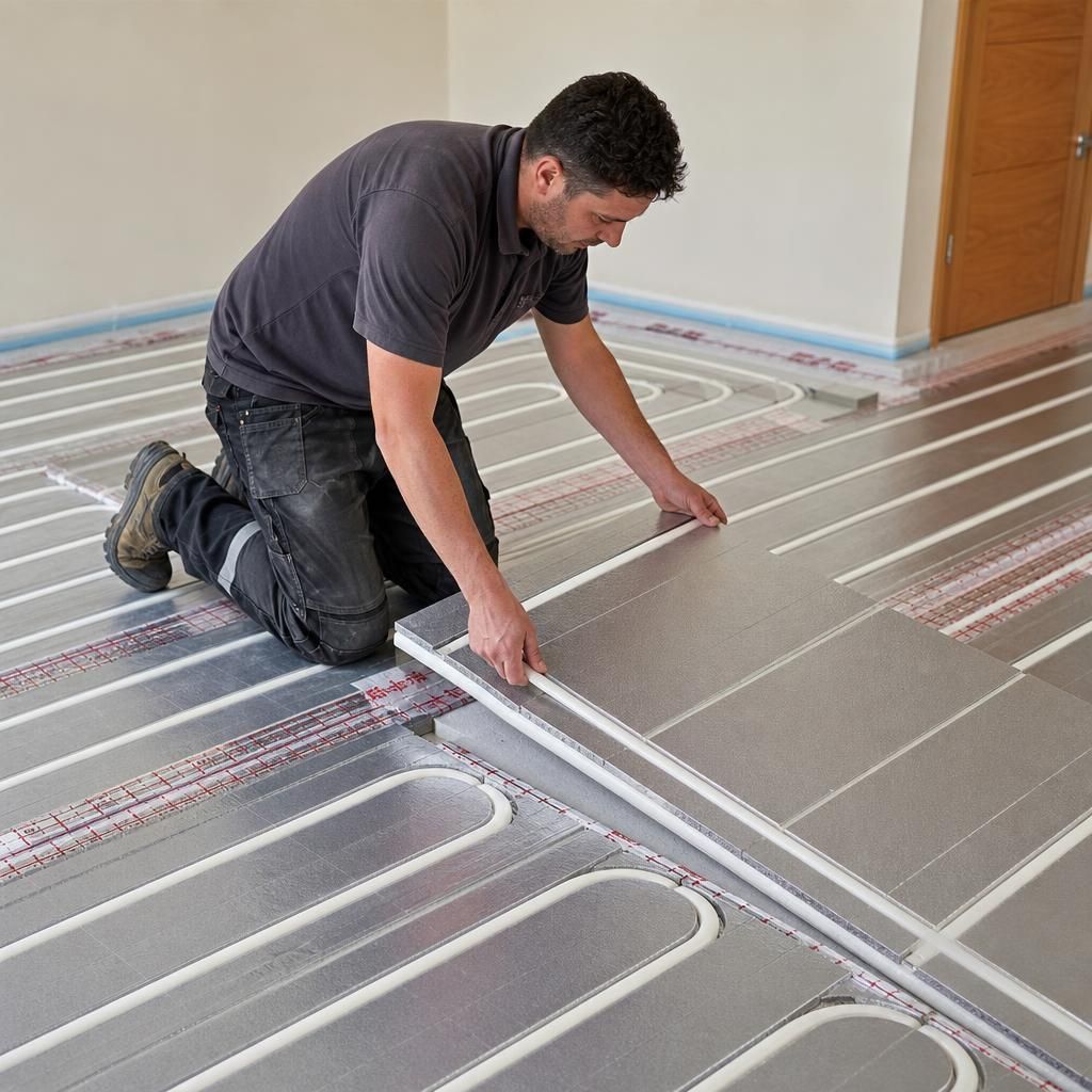 Layers of underfloor heating insulation