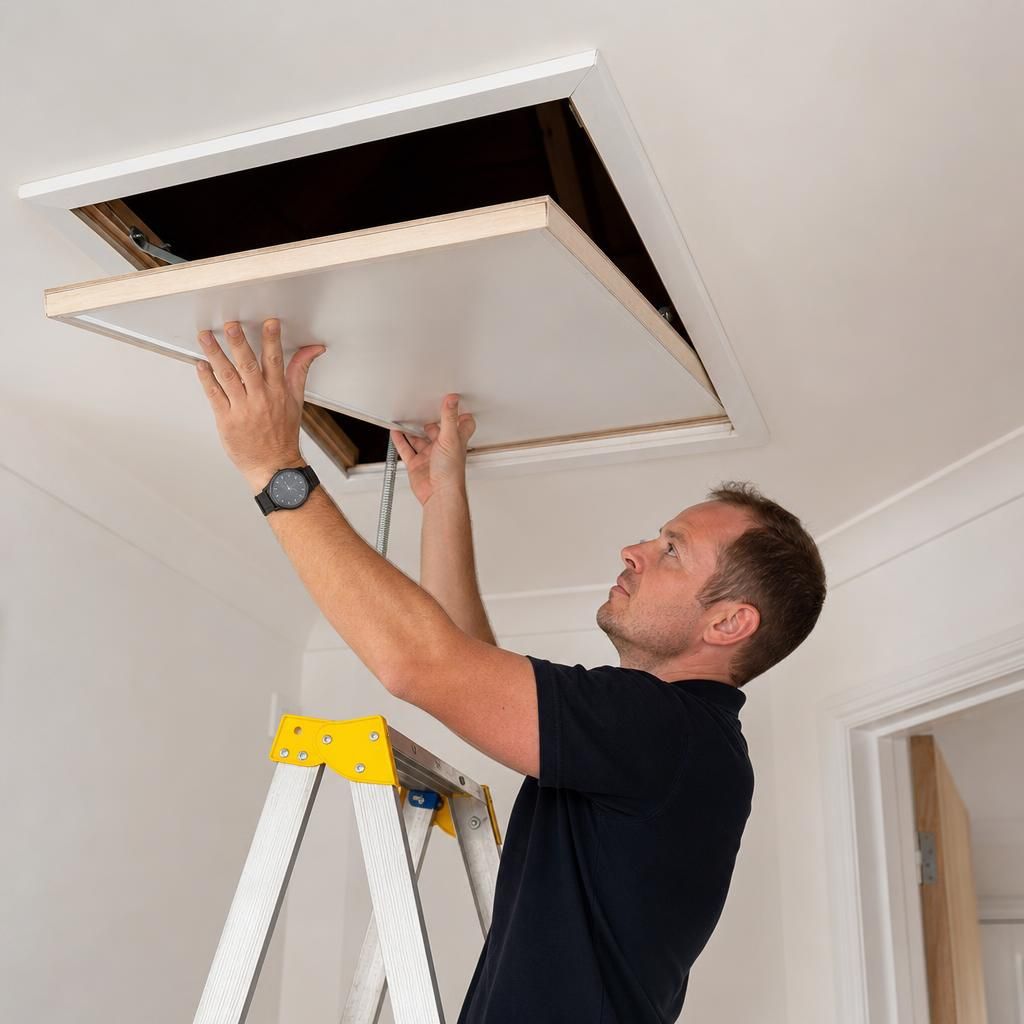 Drop-down loft hatch