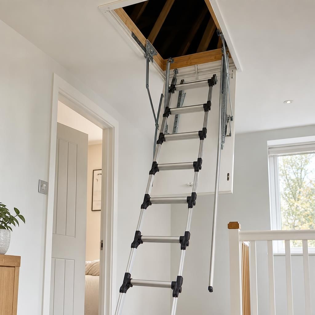 Sliding loft ladder setup