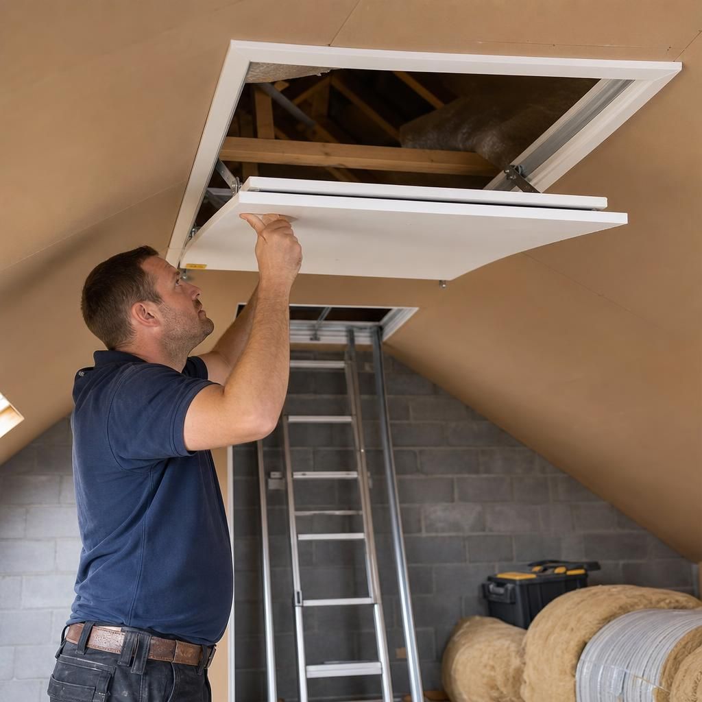 Application of draught strips on loft hatch