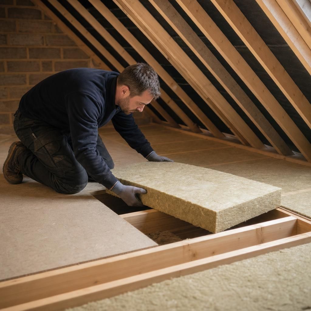 Lightweight loft insulation panel being installed