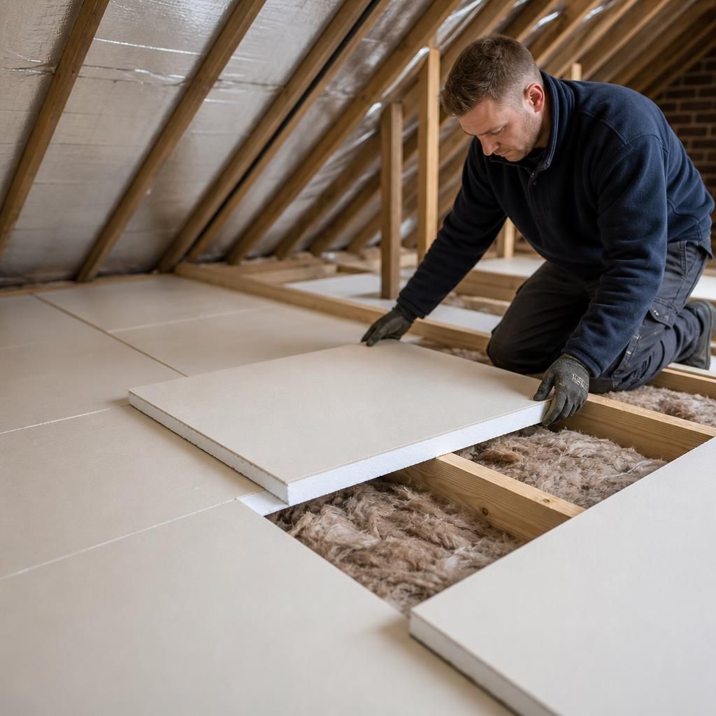 Close-up of loft insulation board installation