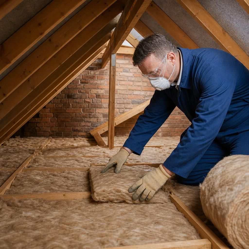 Technician installing loft insulation