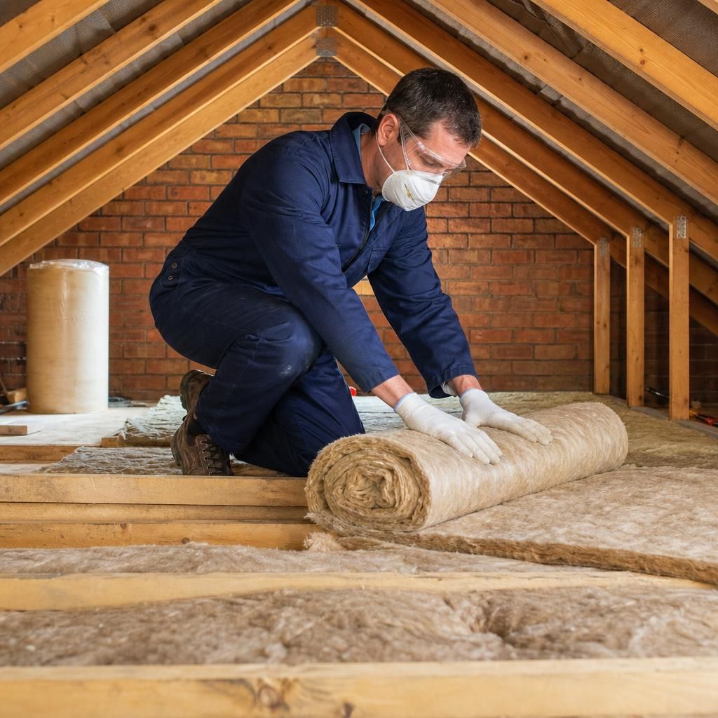 Mineral wool insulation being installed in a loft