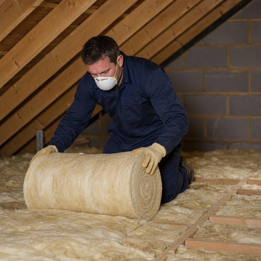 Professional installation of loft insulation rolls