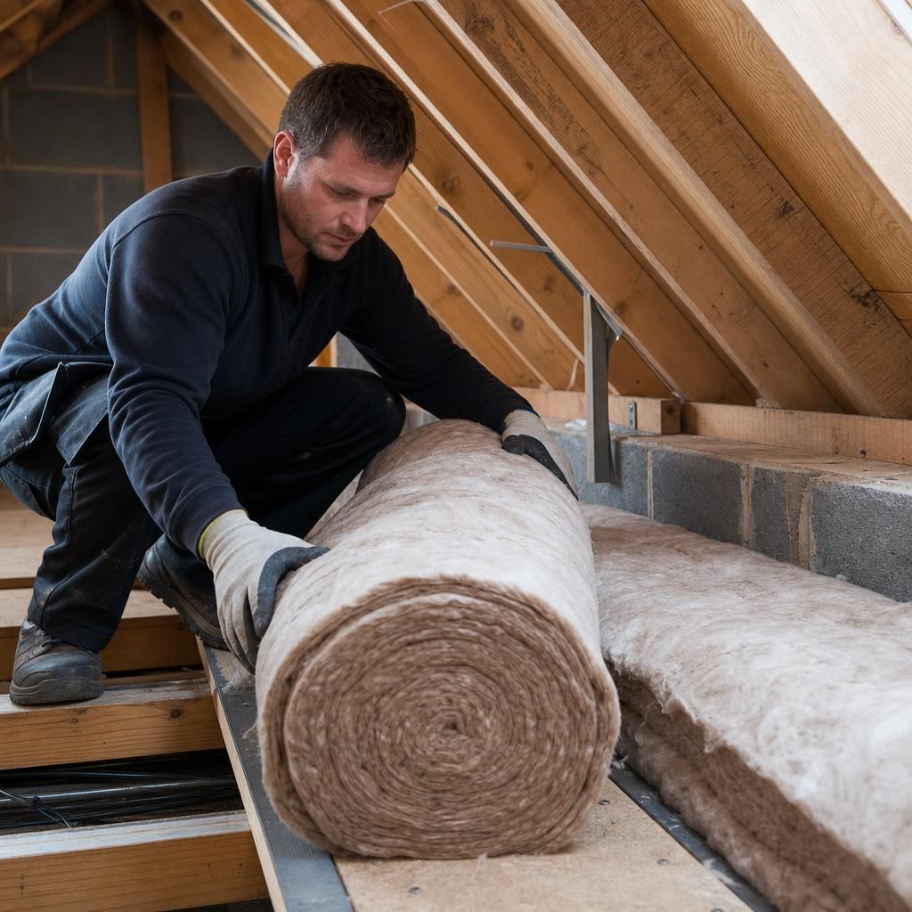 Layered insulation roll being installed