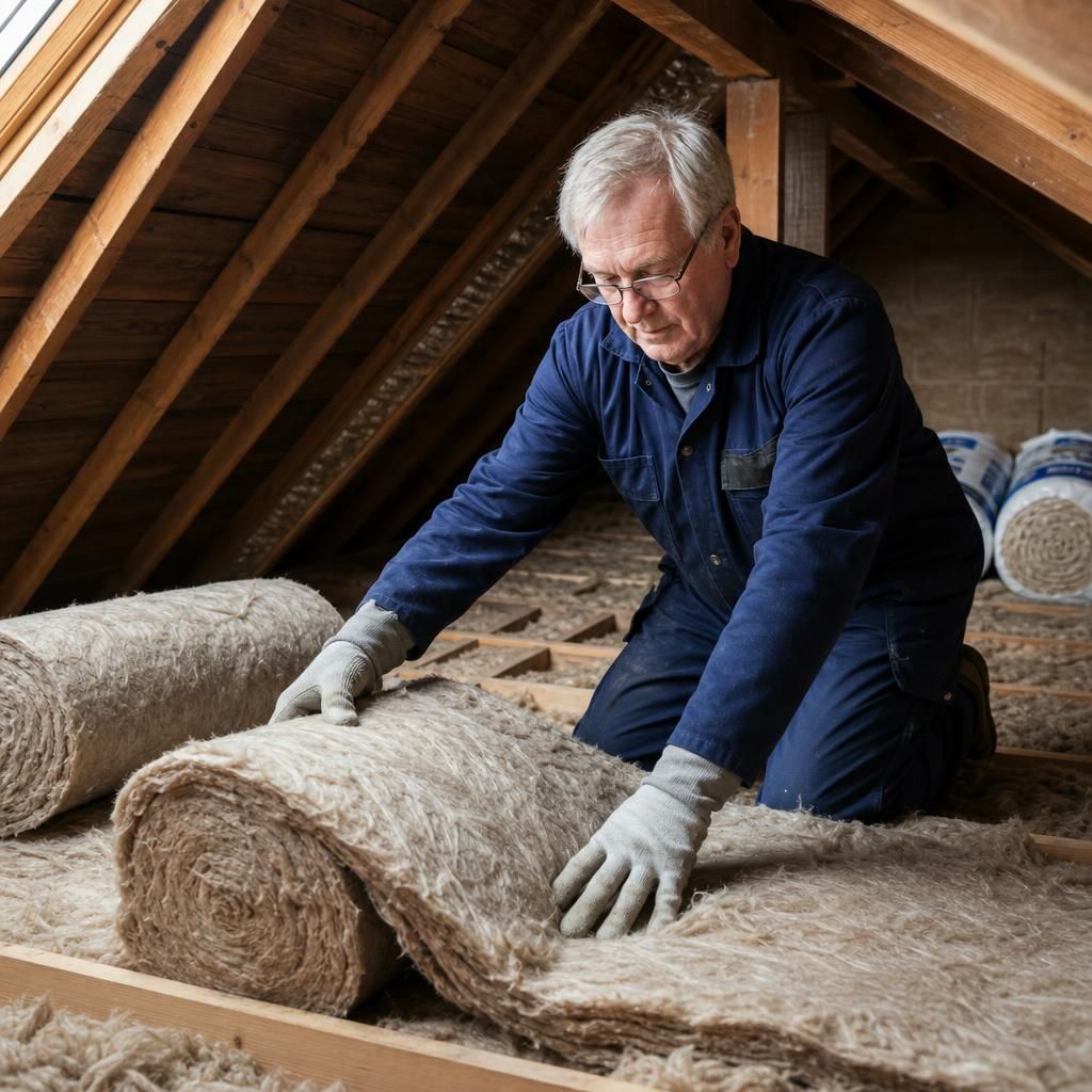 Loft insulation rolls laid between joists