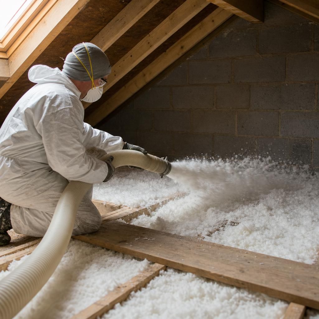 Close-up of fibreglass loose-fill insulation