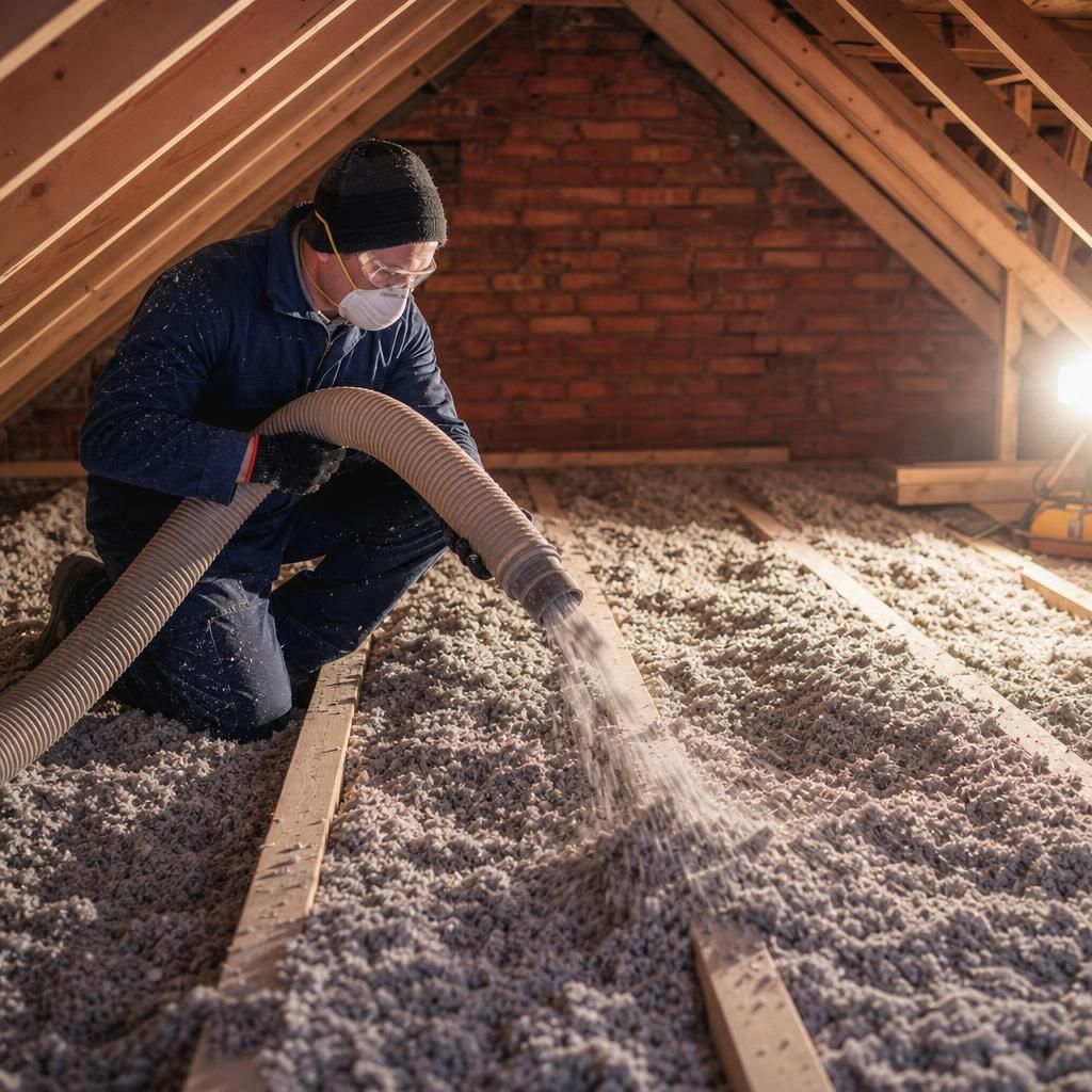 Cellulose loose-fill insulation being installed