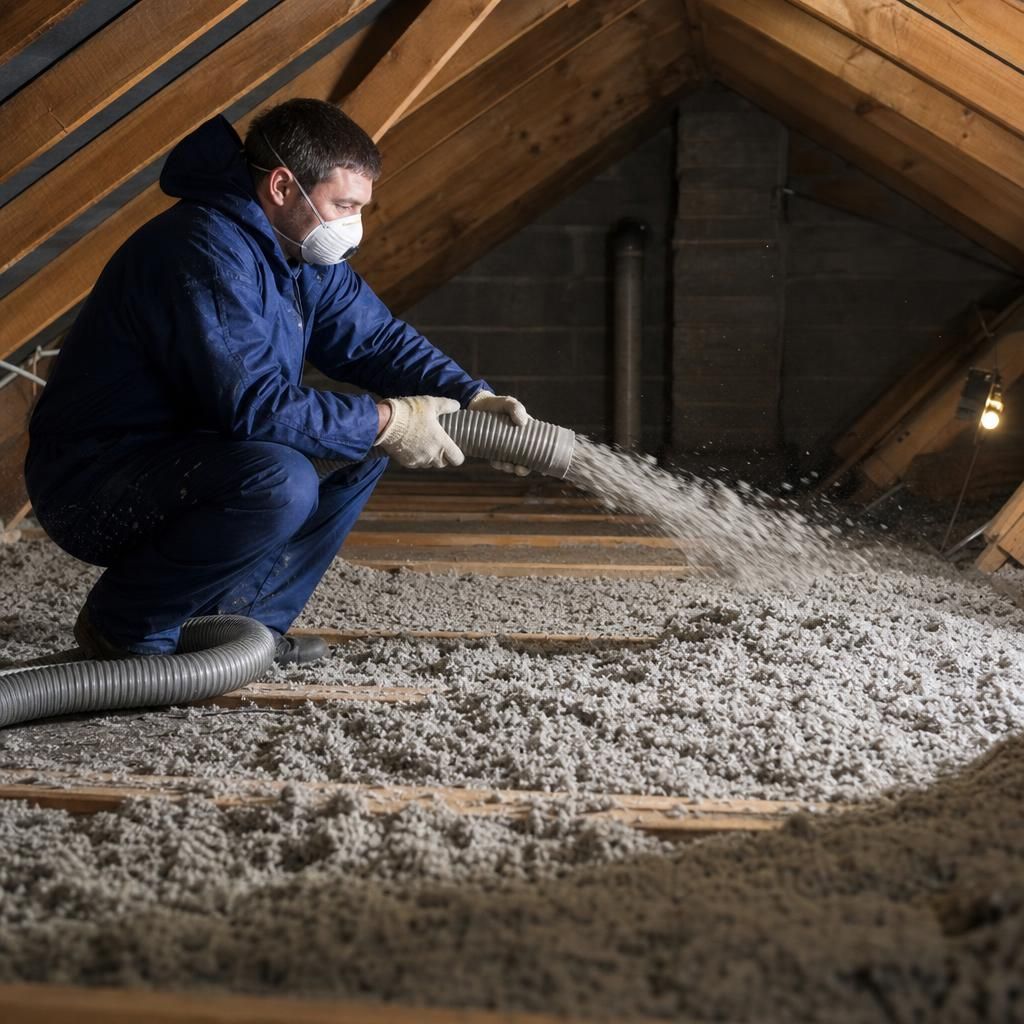 Blown-in insulation being installed in a loft