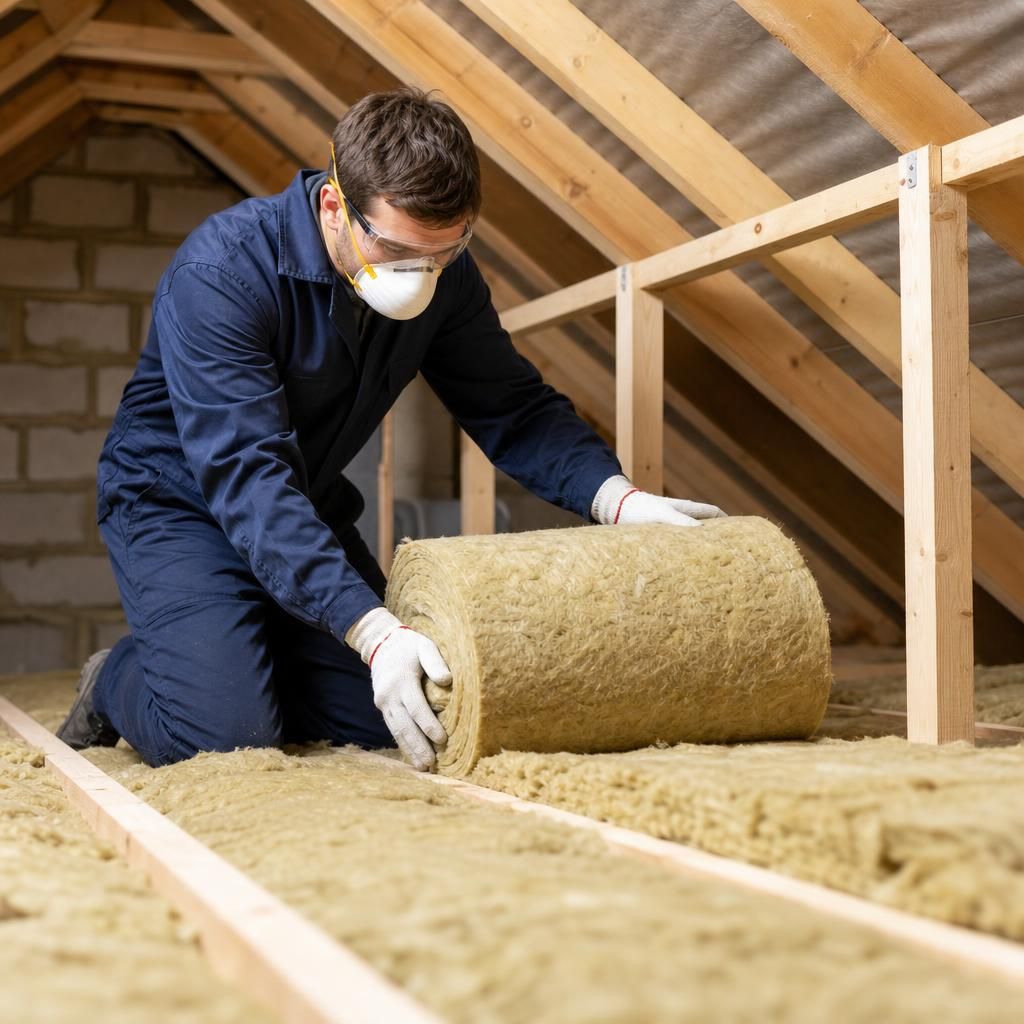 Mineral wool insulation being installed in a loft