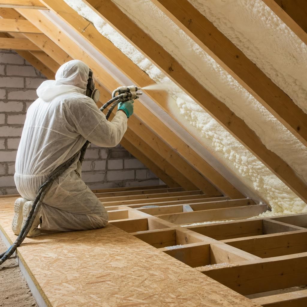 Roll of fibreglass insulation placed between loft joists