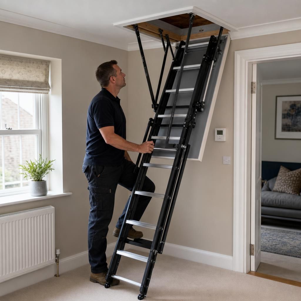 Compact telescopic loft ladder in a retracted position