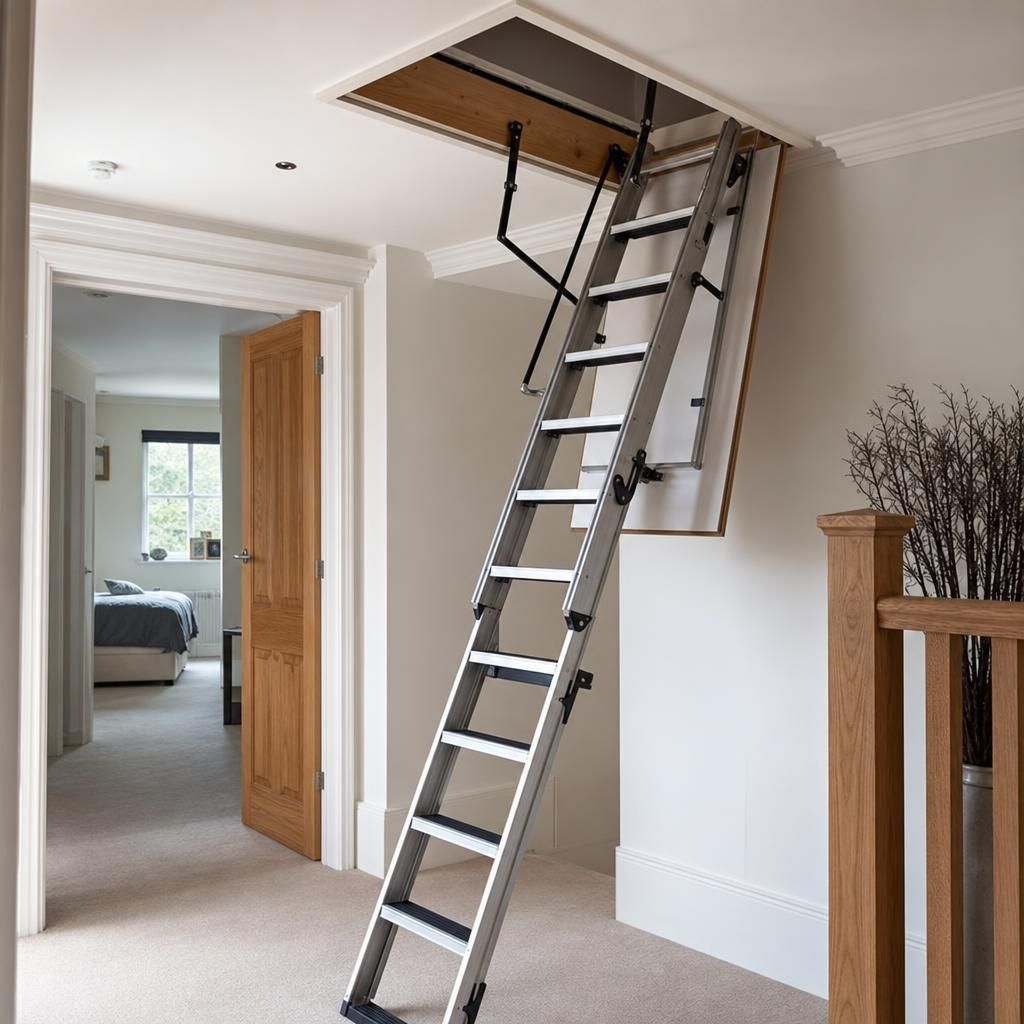 Triple extension loft ladder extended to full height