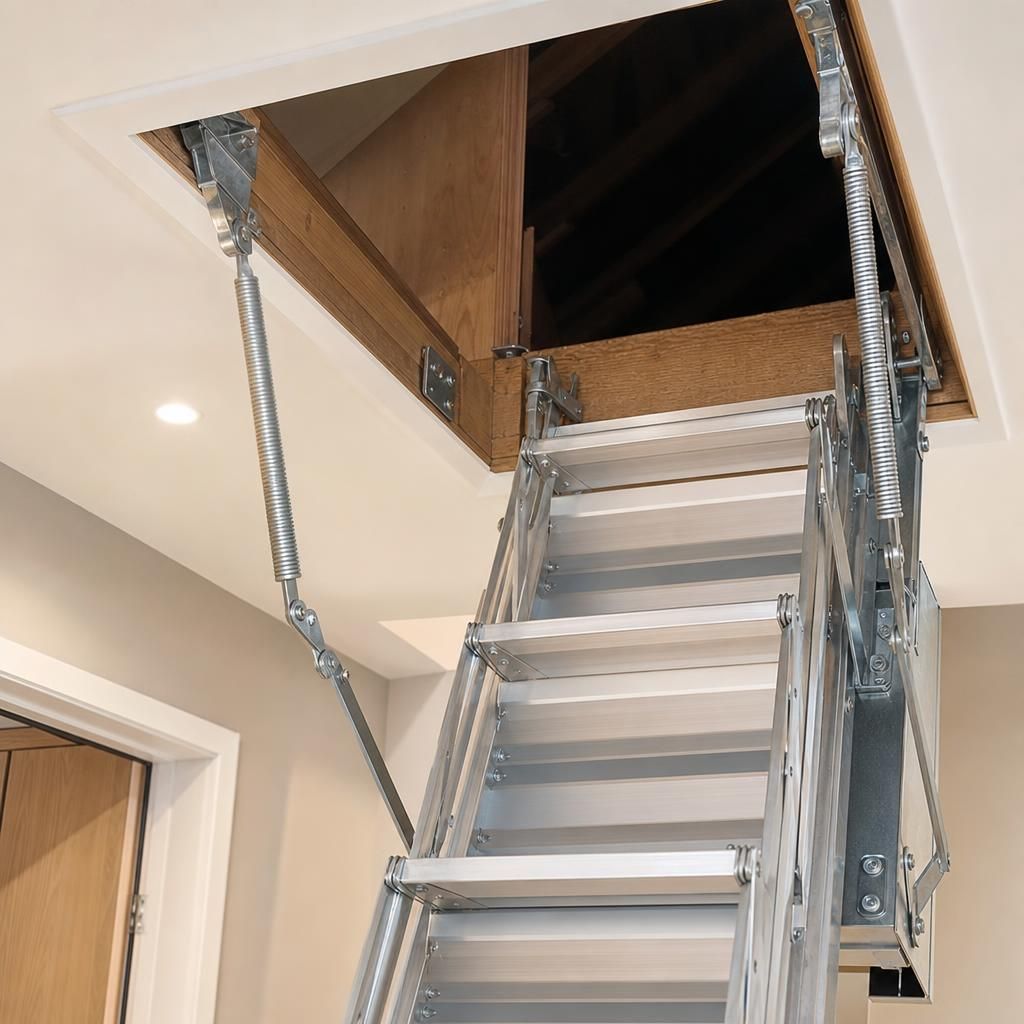 Steel loft ladder showing robust construction