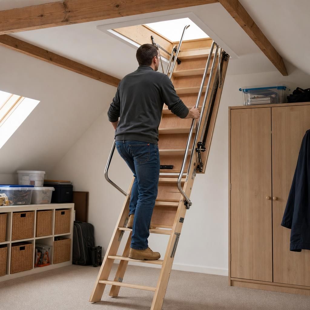 Close-up of non-slip treads on a loft ladder
