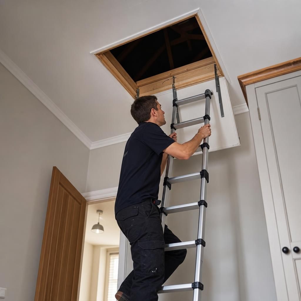 Insulated hatch with ladder in a loft space