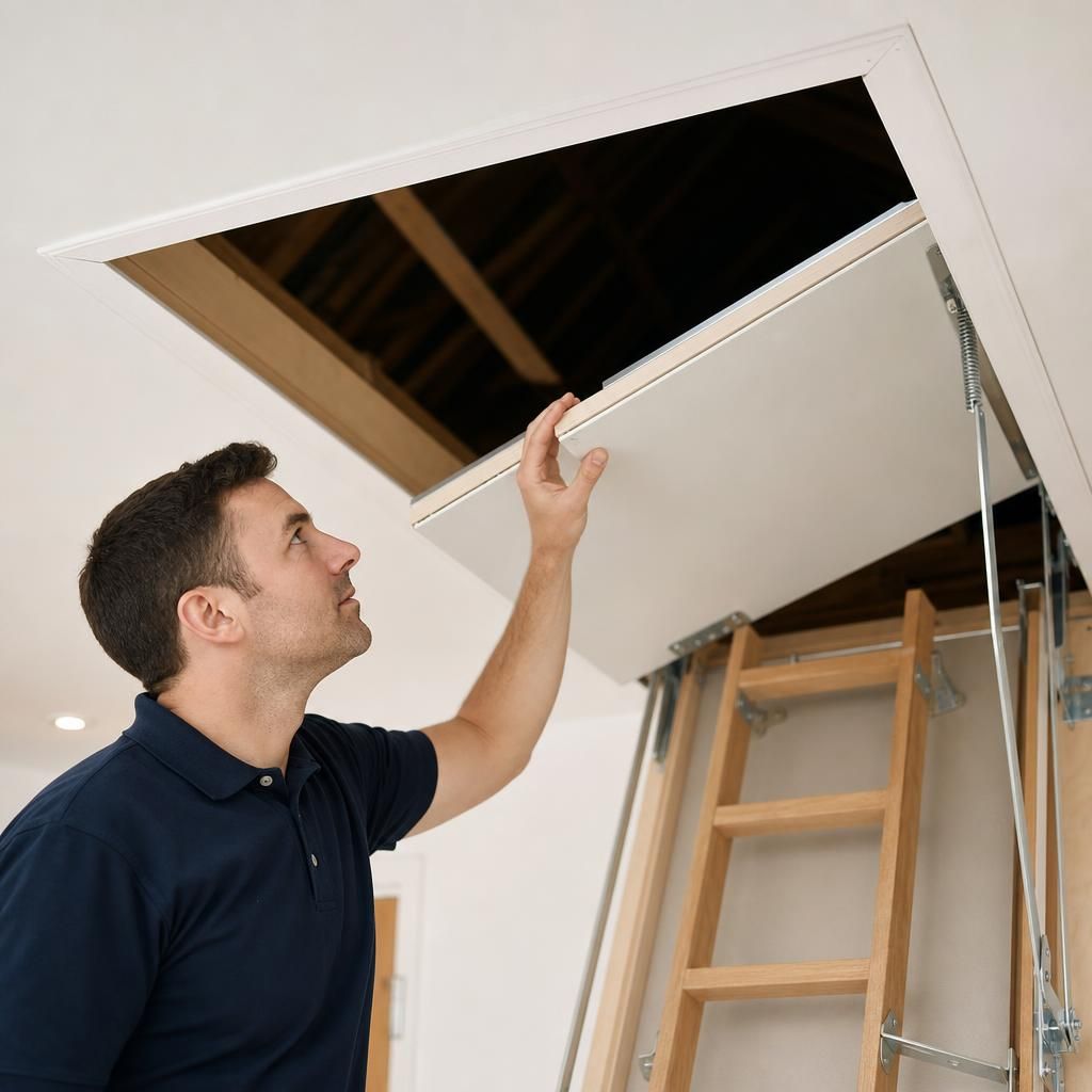 Loft ladder integrated with hatch