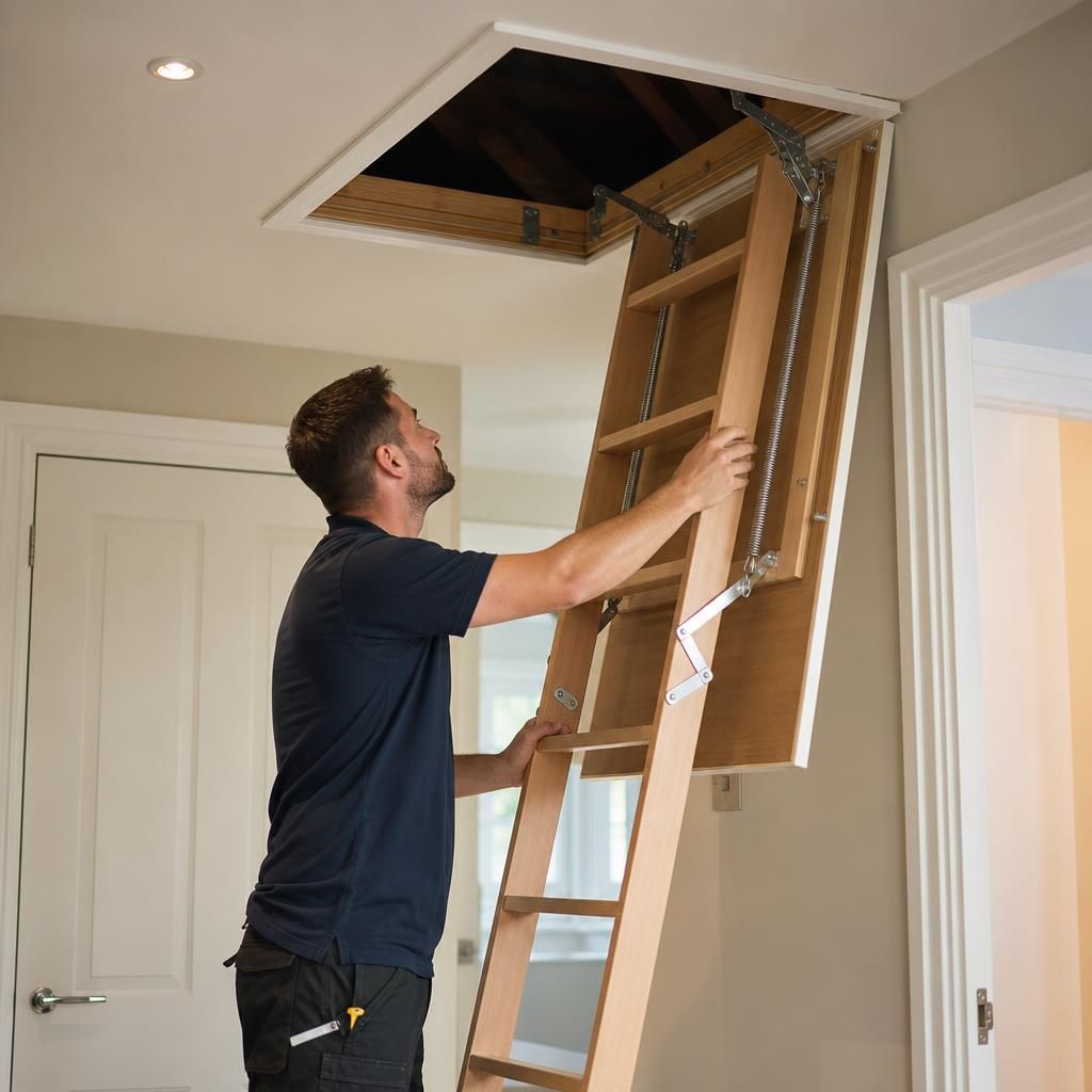 Loft hatch with wooden finish