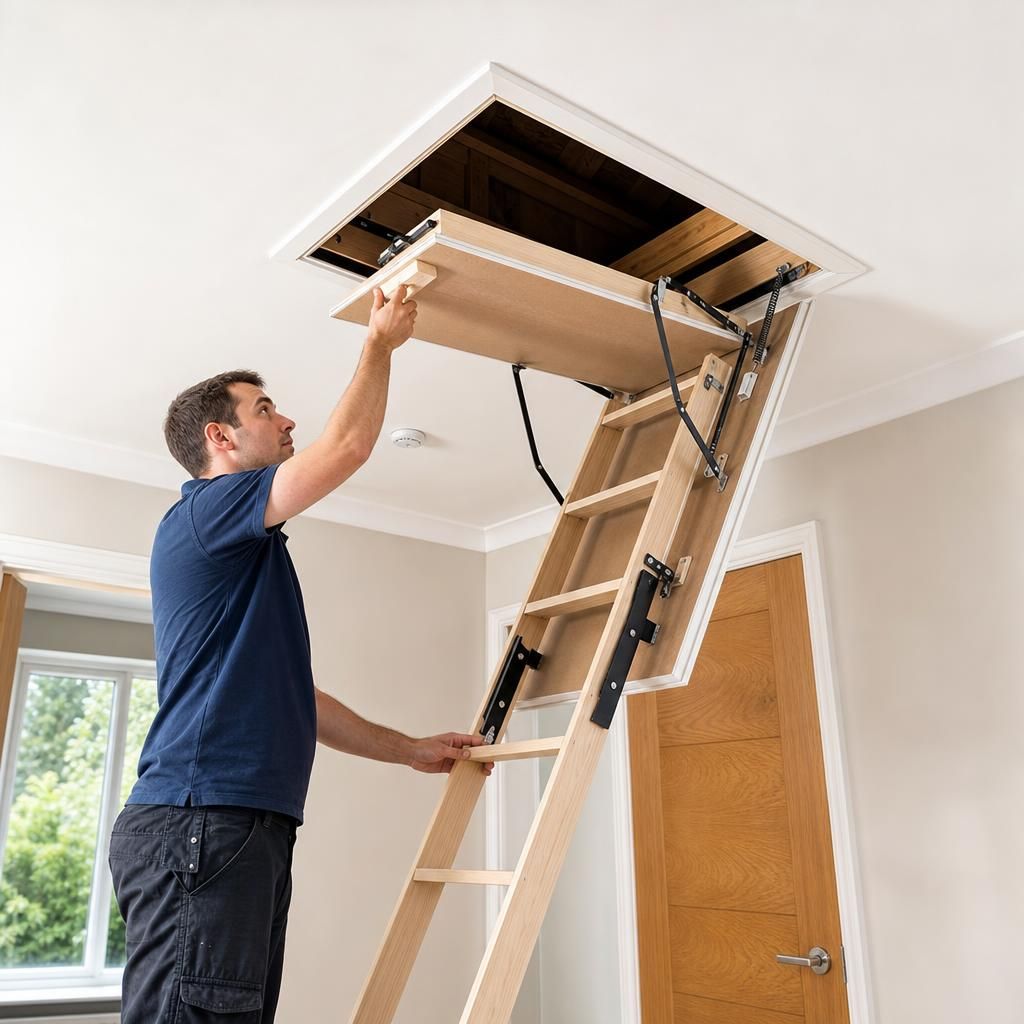 Timber loft ladder with hatch