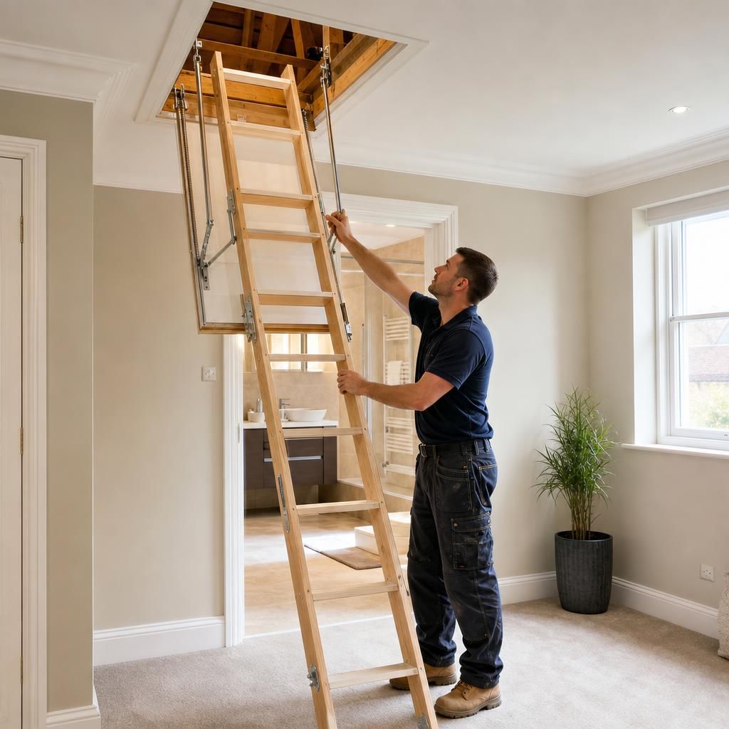Compact folding loft ladder in a home