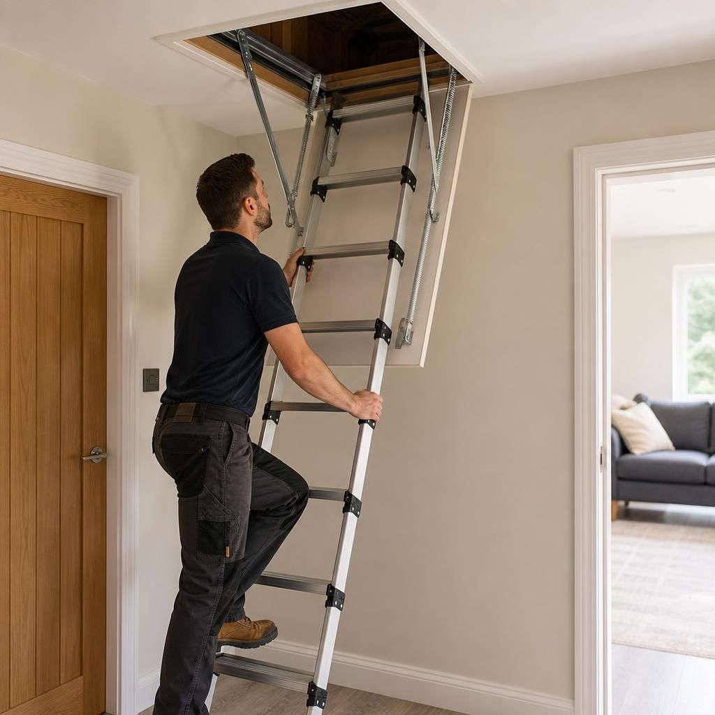 Lightweight aluminium loft ladder in a modern setting