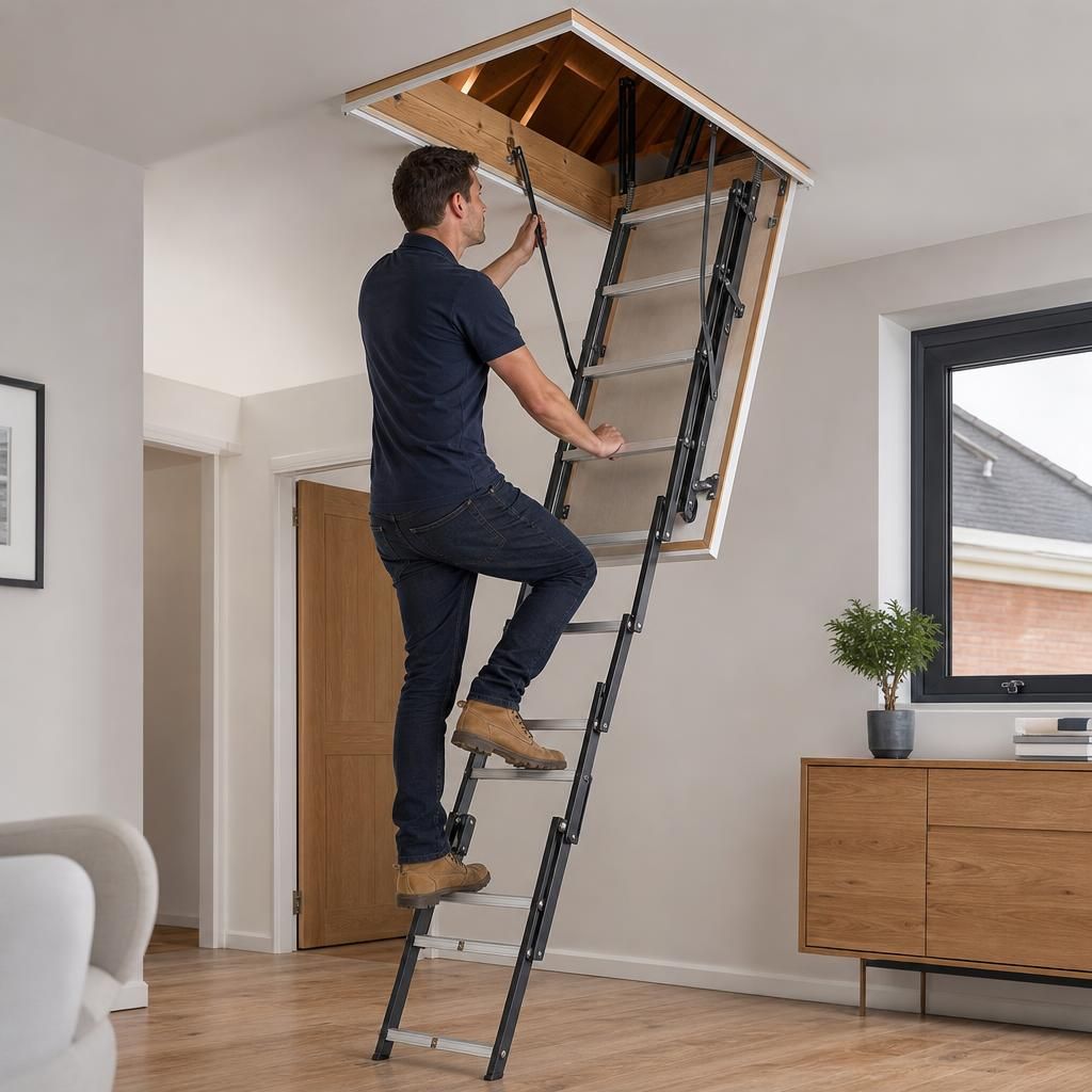 Loft ladder with folding mechanism