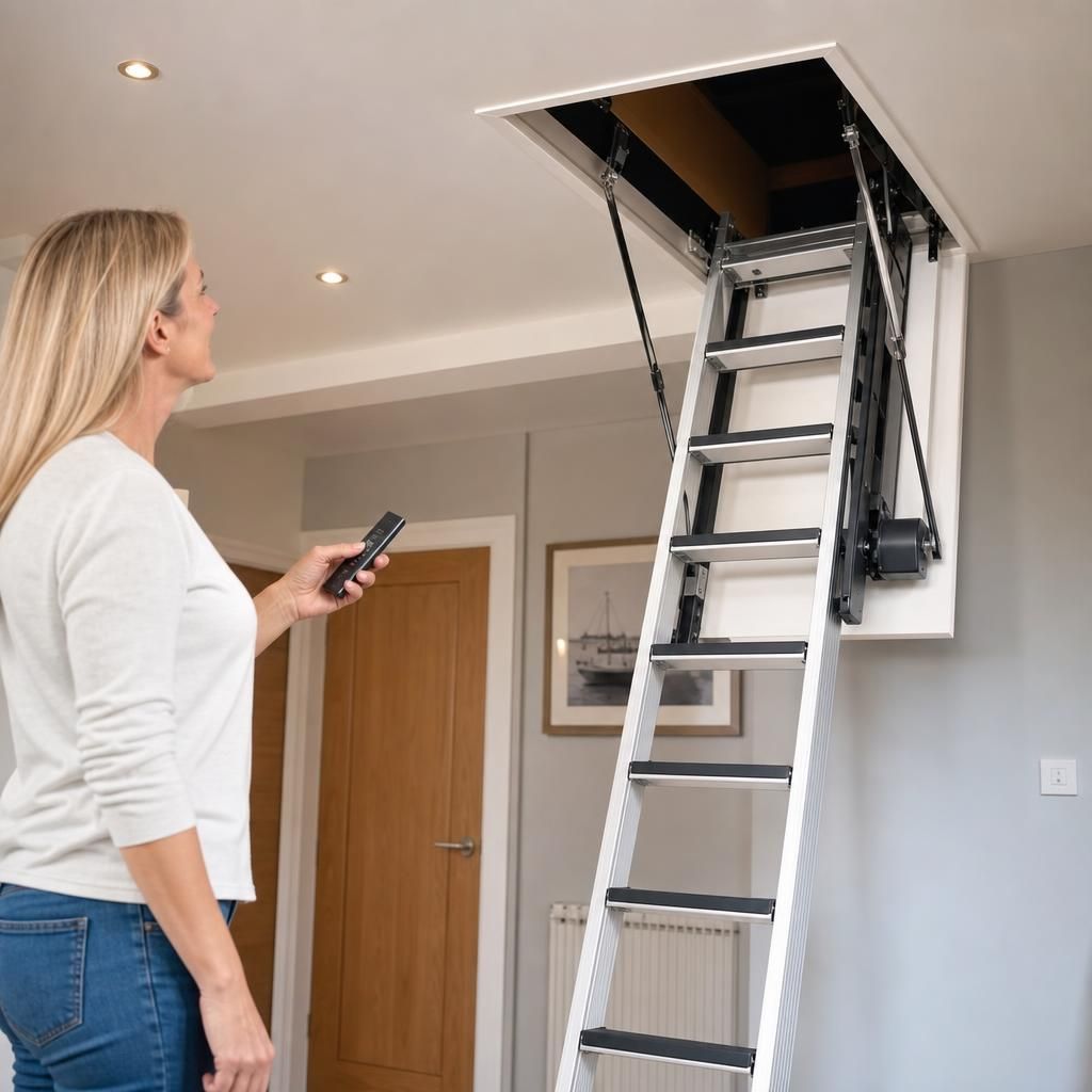 Remote control operating loft ladder