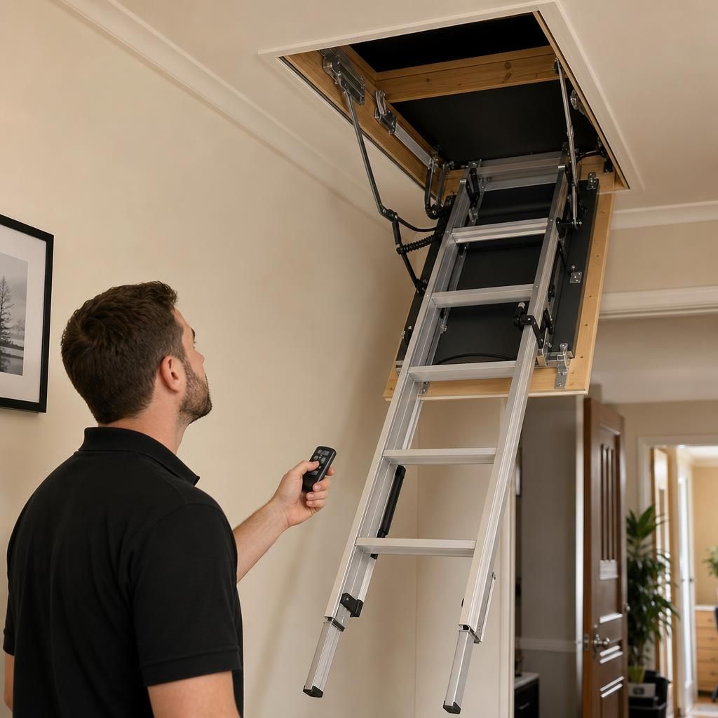 Aluminium electric loft ladder installation