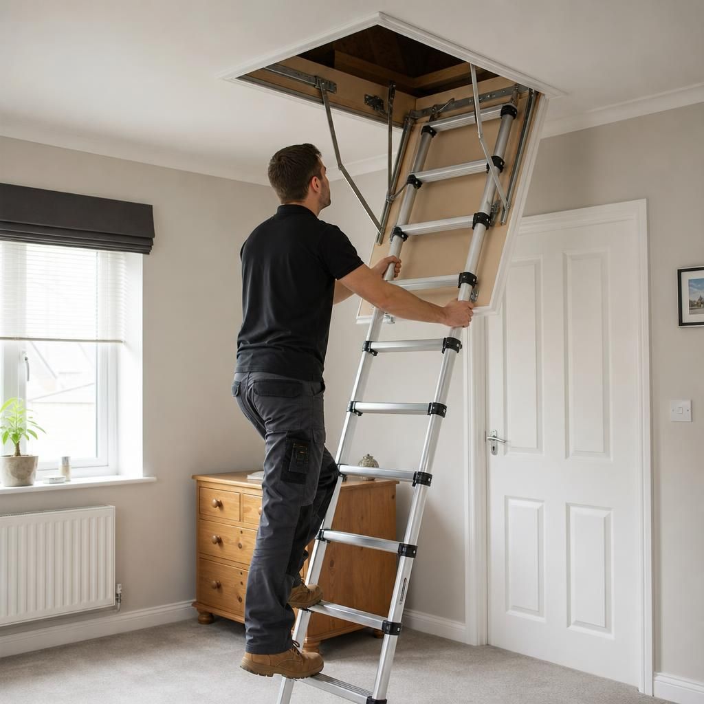 Loft insulation and ladder showing energy efficiency