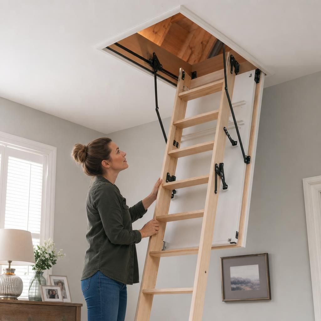 Compact foldable metal loft ladder